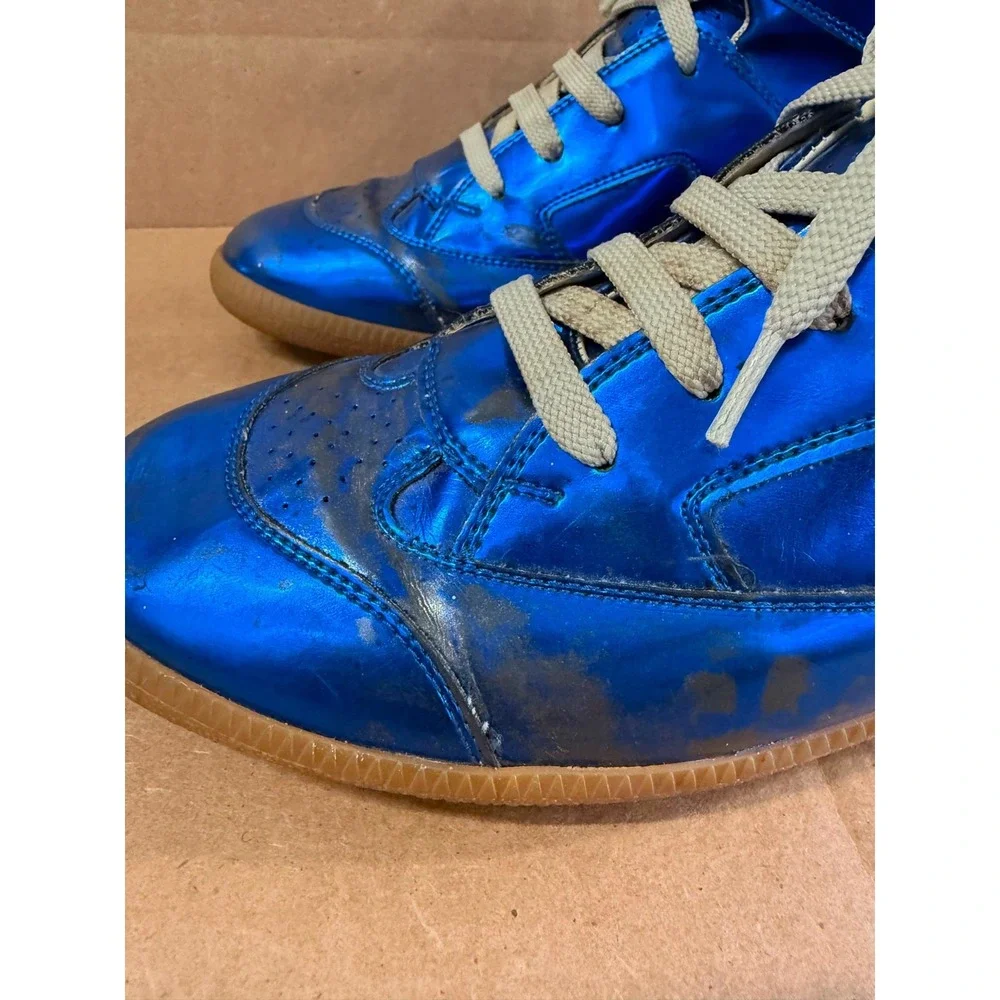 Maison Margiela Metallic Blue Leather High-Top Sneakers Mens Size 41 EU / 8 US
